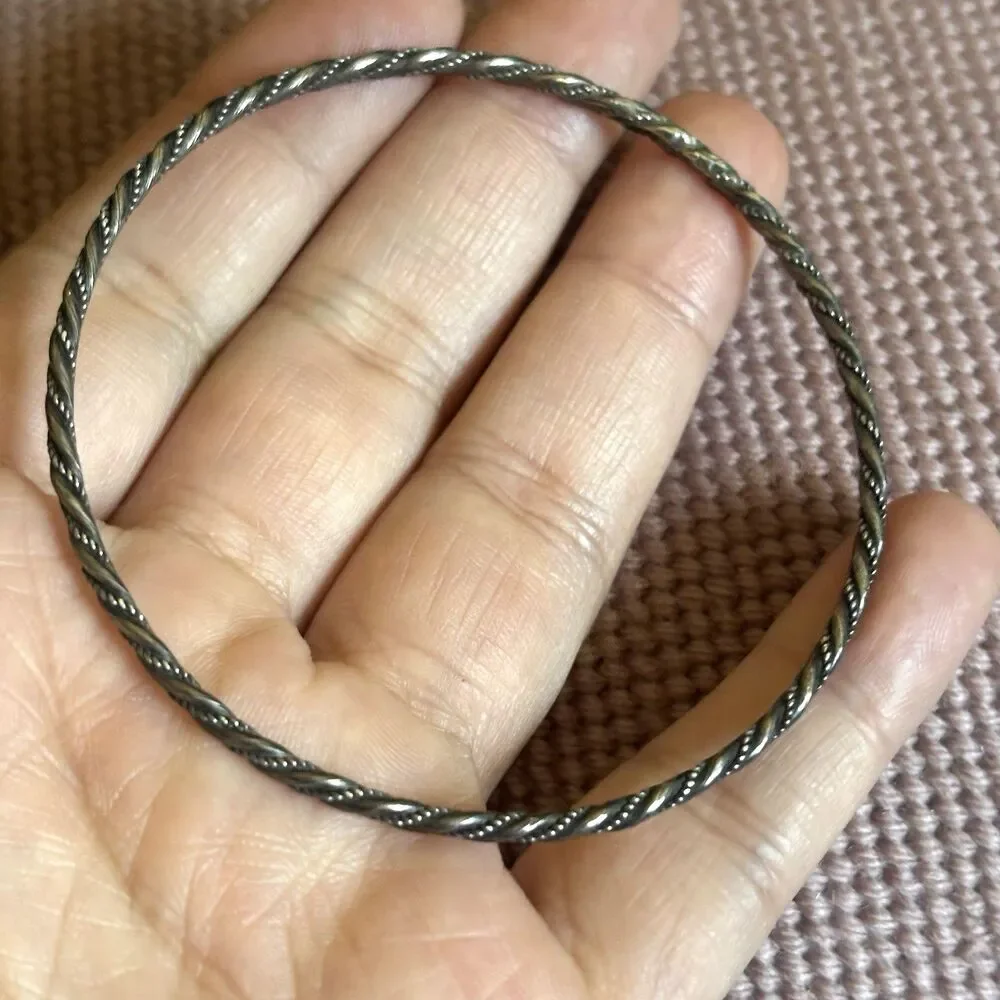 Vintage Sterling Silver 925 Twisted Rope Design Bangle Bracelet Jewelry Retro